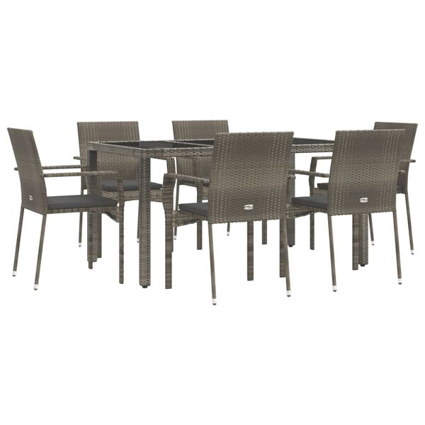 vidaXL Set da Pranzo da Giardino 7 pz con Cuscini in Polyrattan Grigio
