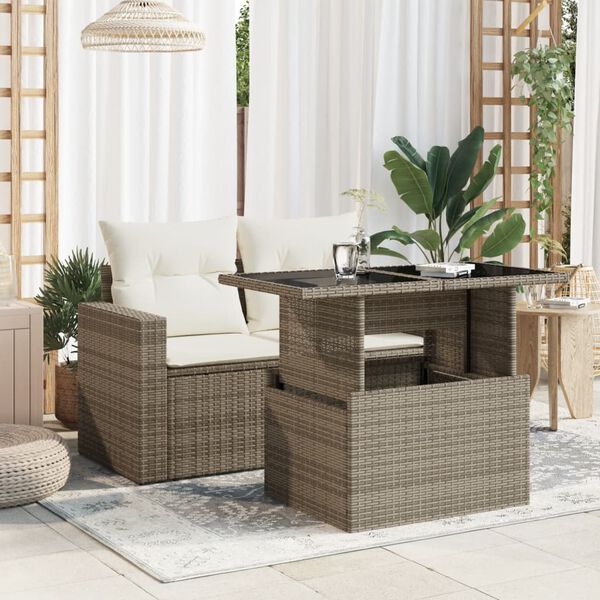 vidaXL Tavolo da Giardino Piano in Vetro Grigio 100x55x73cm Polyrattan