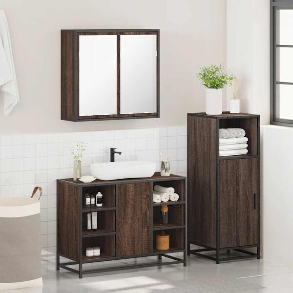 vidaXL Set Mobili da Bagno 3 pz Rovere Marrone in Legno Multistrato