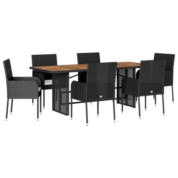 vidaXL Set da Pranzo da Giardino 7 pz Nero con Cuscini in Polyrattan