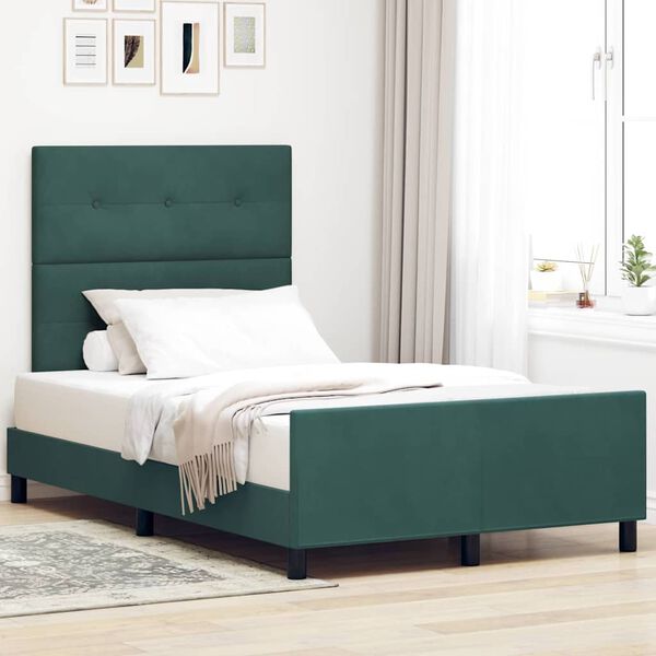 vidaXL Letto a molle con testiera Verde Scuro 120 x 190 cm Velluto