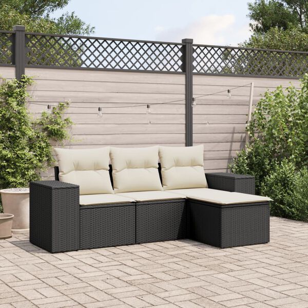 vidaXL Set Divani da Giardino 4 pz con Cuscini Nero in Polyrattan