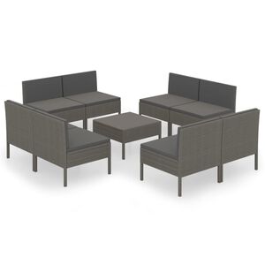 vidaXL Set Divani da Giardino 9 pz con Cuscini in Polyrattan Grigio