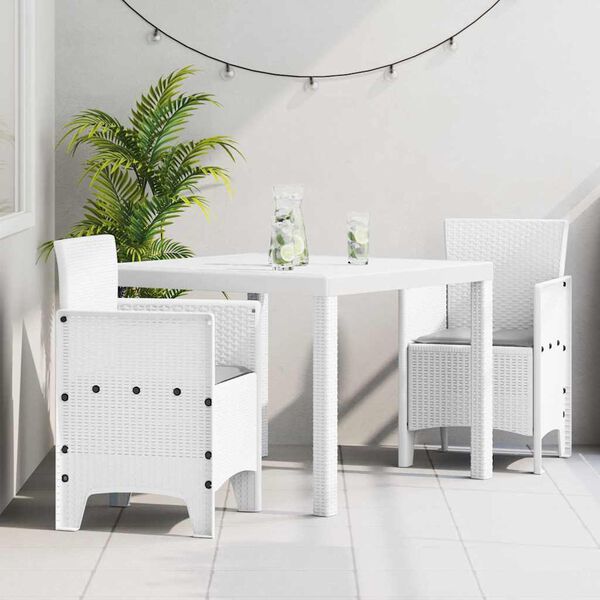 vidaXL Set da Pranzo per Giardino 3 pcs Bianco Rattan Polt
