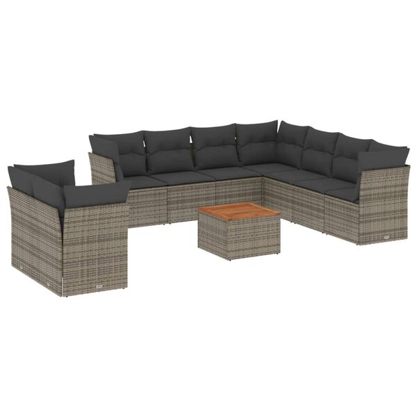 vidaXL Set Divano da Giardino 10 pz con Cuscini Grigio in Polyrattan
