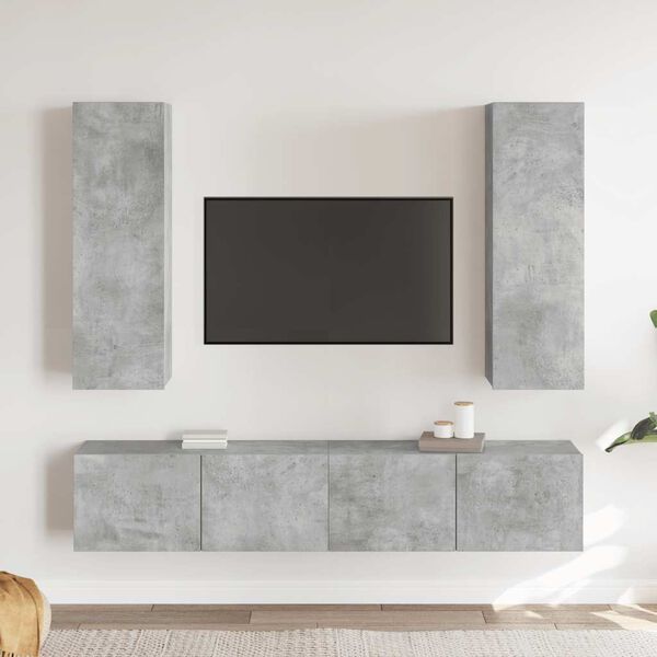 vidaXL Set di Mobili Porta TV 4 pz Grigio Cemento in Legno Multistrato