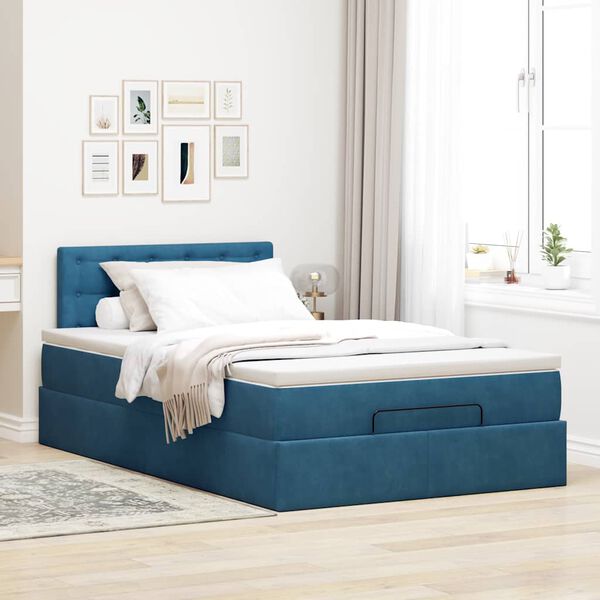 vidaXL Pouf Letto con Materasso e LED Blu Scuro 120x190cm in Velluto