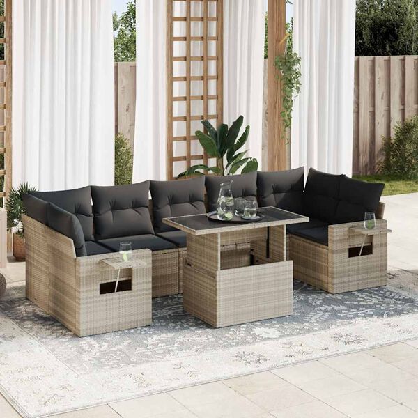 vidaXL Set Divano da Giardino 8pz con Cuscini Grigio Chiaro Polyrattan