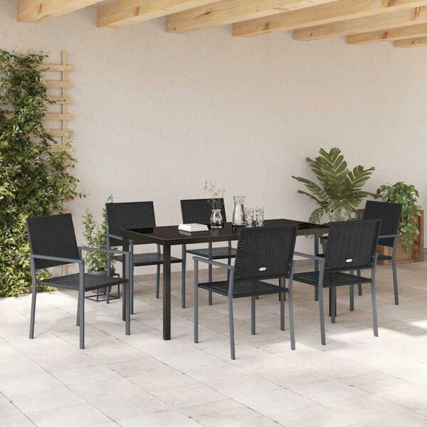 vidaXL Set da Pranzo per Giardino 7 pcs Nero Rattan in PE