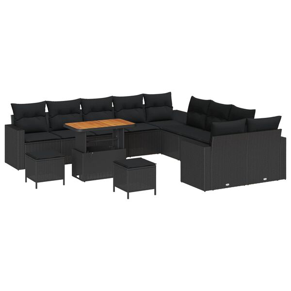 vidaXL Set Divano da Giardino 13 pcs Nero polyrattan