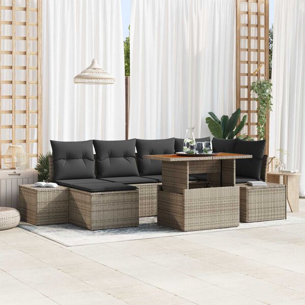 vidaXL Set Divano da Giardino 7 pcs Grigio Poly Rattan