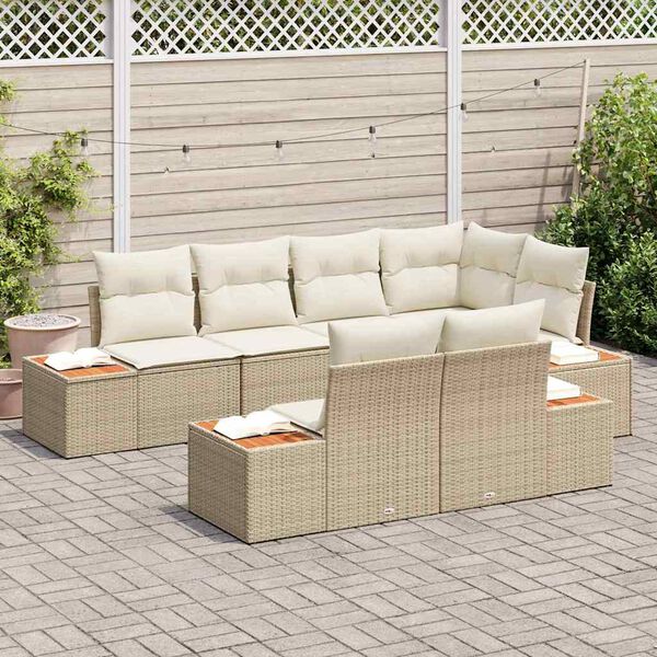 vidaXL Set Divano da Giardino 7 pcs beige e panna Poly Rattan