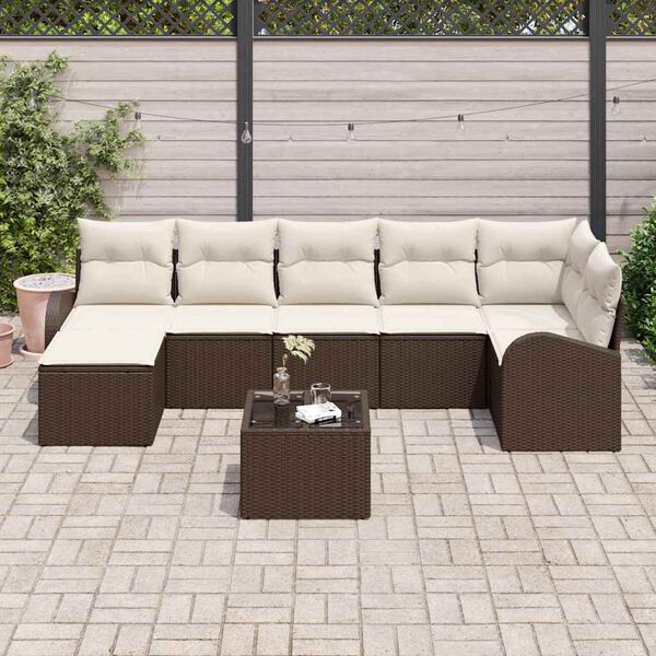 vidaXL Set Divano da Giardino 8 pcs Marrone Poly Rattan