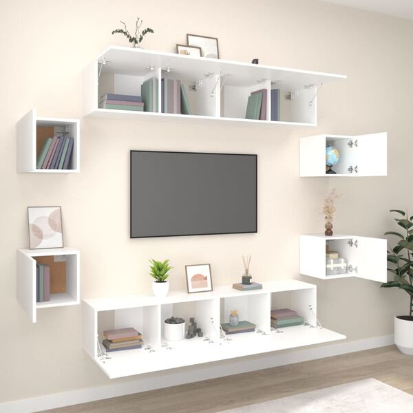vidaXL Set Mobili Porta TV 8pz Bianco in Legno Multistrato