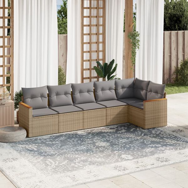 vidaXL Set Divano da Giardino 6 pz con Cuscini Beige in Polyrattan