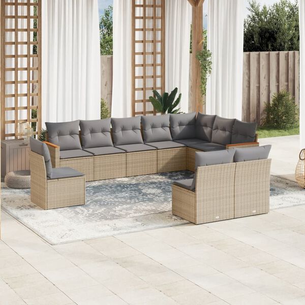 vidaXL Set Divano da Giardino 10 pz con Cuscini Beige in Polyrattan
