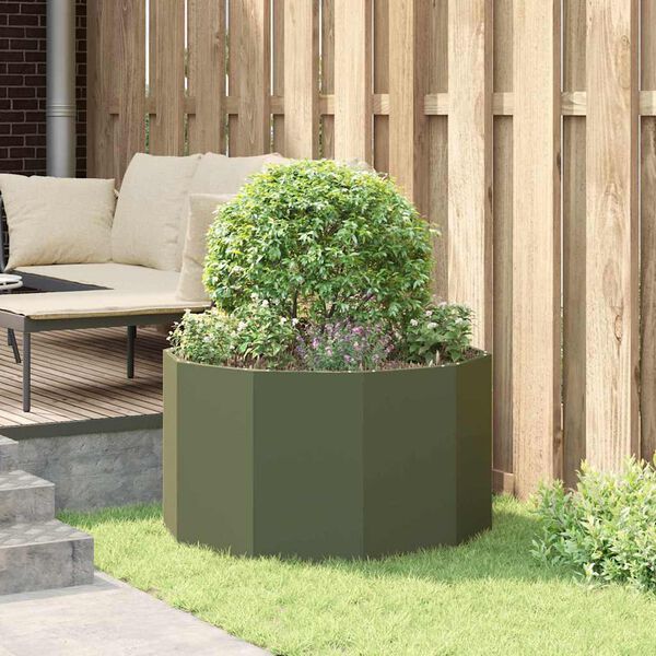 vidaXL Fioriera Verde oliva 90 x 90 x 50 cm Acciaio