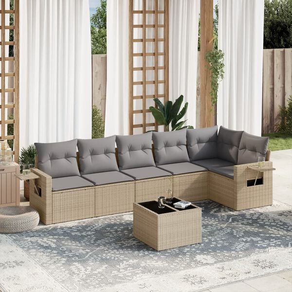 vidaXL Set Divani da Giardino 7 pz con Cuscini Beige in Polyrattan