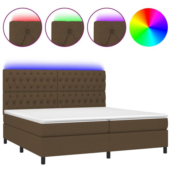 vidaXL Letto a Molle Materasso e LED Marronescuro 200x200cm in Tessuto