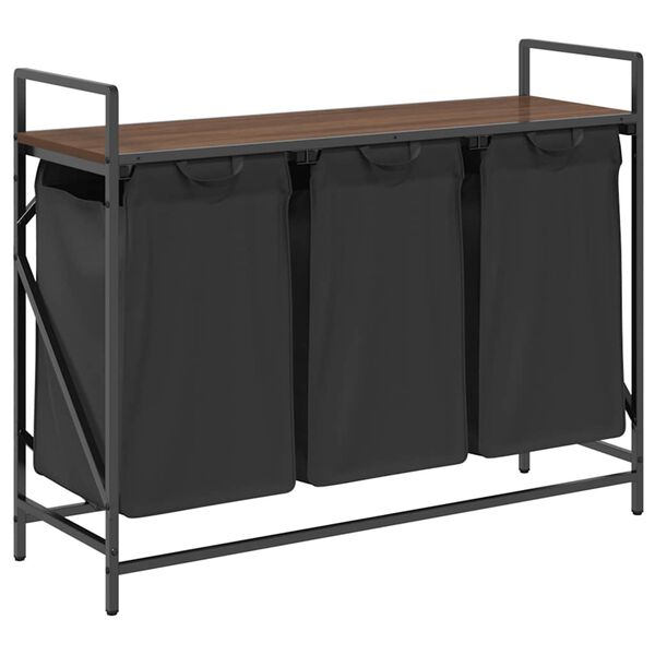 vidaXL Cesto della Biancheria 3 Scomparti con Ripiano Rovere Marrone