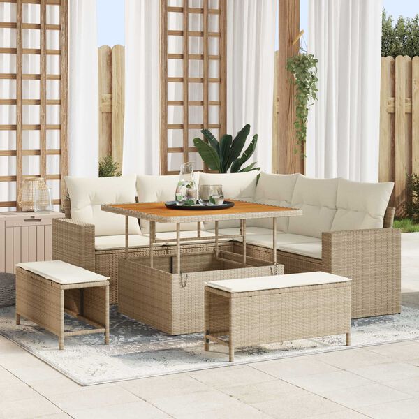 vidaXL Set Divano da Giardino 9 pcs Beige e Crema polyrattan