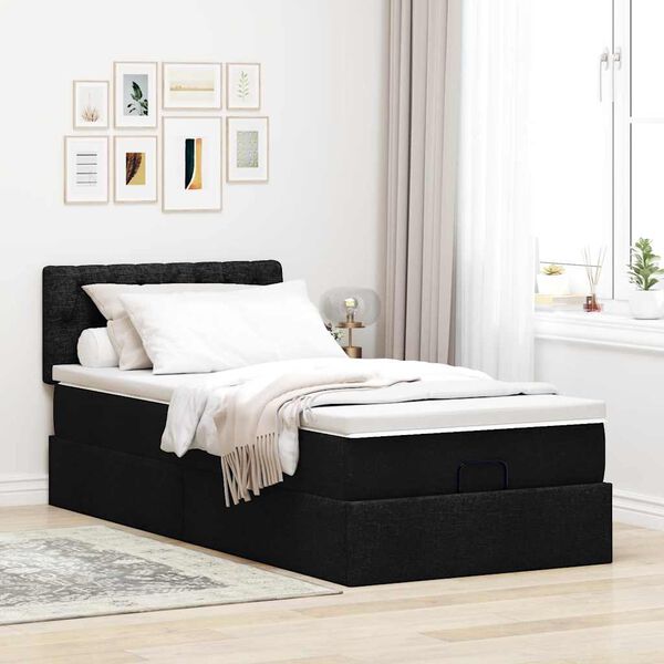 vidaXL Struttura Letto Pouf con Materasso Nero 90x190 cm in Tessuto