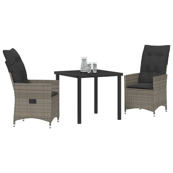 vidaXL Set da Pranzo per Giardino con cuscino 3 pcs Grigio polyrattan