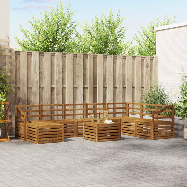 vidaXL Set divano sezionale 9 pcs Naturale Legno di Acacia Massello