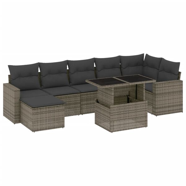 vidaXL Set Divano da Giardino 8 pz con Cuscini Grigio in Polyrattan