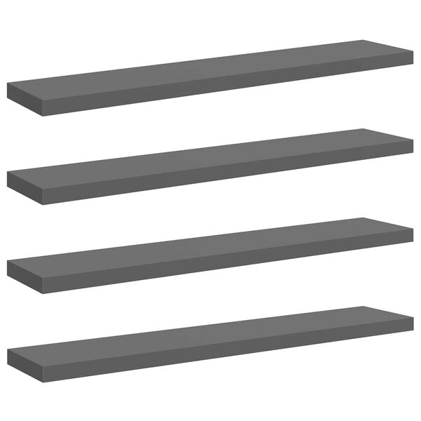 vidaXL Scaffali a Parete 4 pz Grigio Lucido 120x23,5x3,8 cm in MDF
