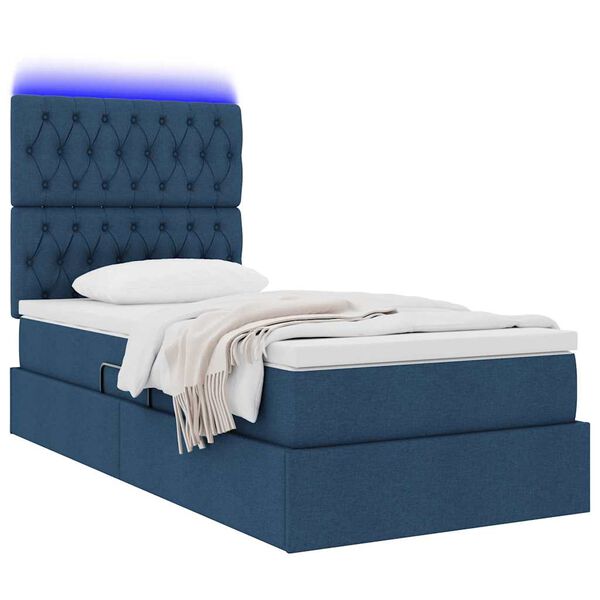 vidaXL Letto con contenitore e LED con led Blu 100 x 200 cm Poliestere