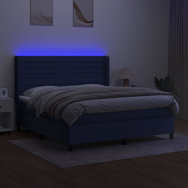 vidaXL Letto a Molle con Materasso e LED Blu 180x200 cm in Tessuto