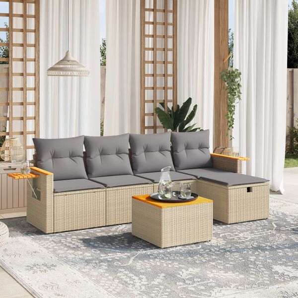 vidaXL Set Divano da Giardino 6 pz con Cuscini Beige Misto Polyrattan