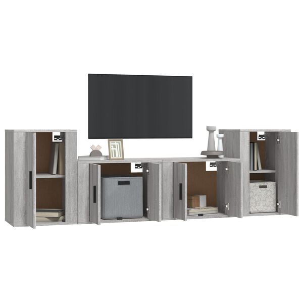 vidaXL Set di Mobili Porta TV 4 pz Grigio Sonoma in Legno Multistrato