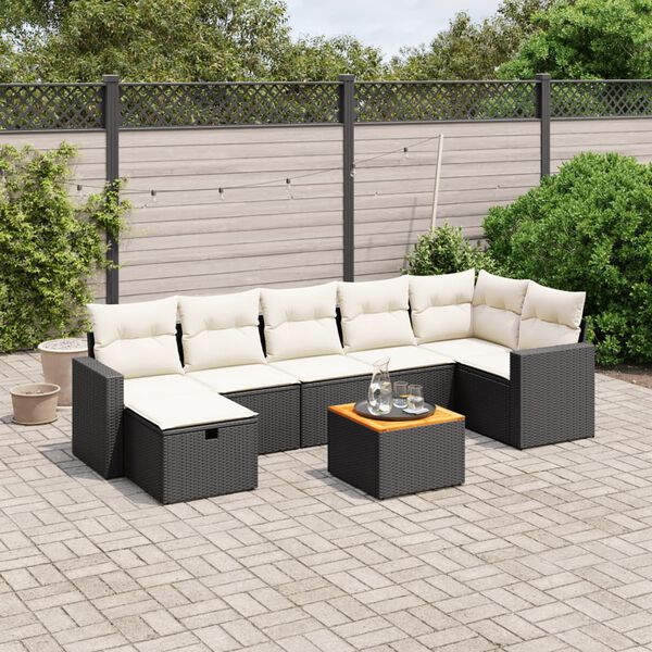 vidaXL Set Divani da Giardino con Cuscini 8 pz Nero in Polyrattan