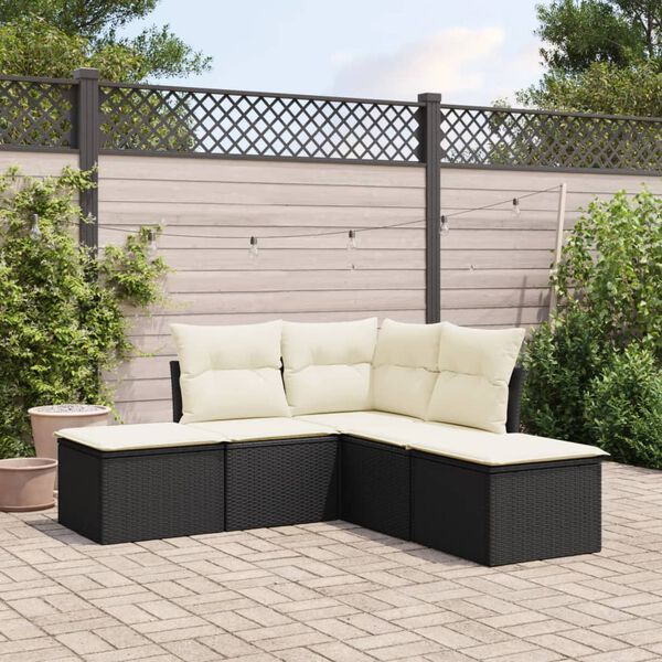 vidaXL Set Divani da Giardino 5 pz con Cuscini in Polyrattan Nero