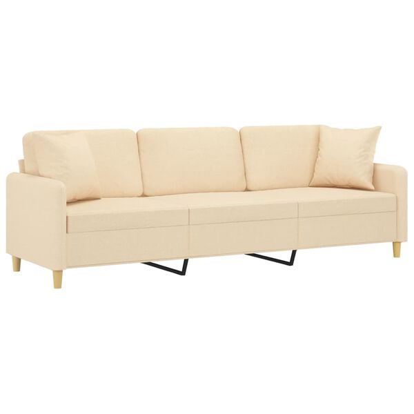 vidaXL Divano a 3 Posti con Cuscini Crema 210 cm in Tessuto