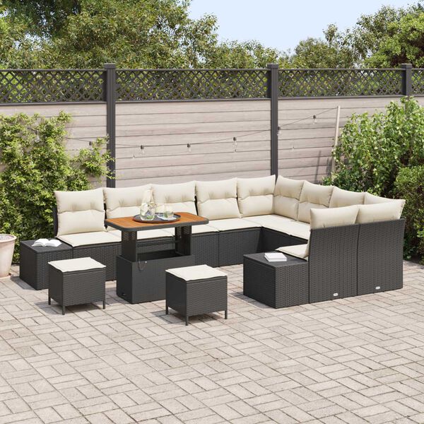 vidaXL Set Divano da Giardino 12 pcs Nero Poly Rattan
