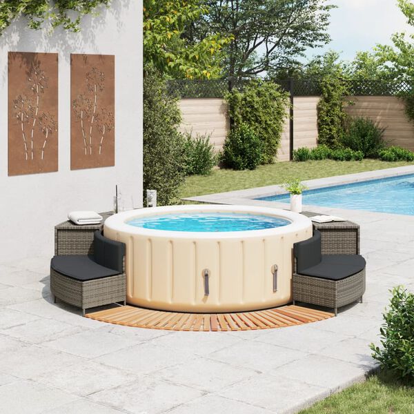 vidaXL Bordo per Spa Grigio in Polyrattan e Legno Massello di Acacia