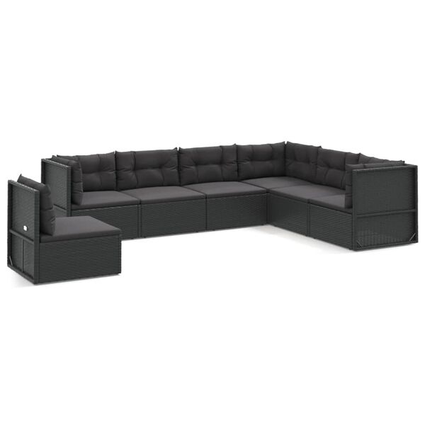 vidaXL Set Salotto da Giardino con Cuscini 7pz Nero Polyrattan
