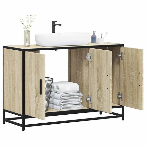 vidaXL Mobiletto per Lavabo da Bagno Rovere Sonoma 90x33x60 cm Legno Massello
