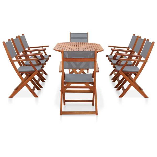 vidaXL Set Pranzo da Giardino 9 pz Grigio Legno Eucalipto e Textilene
