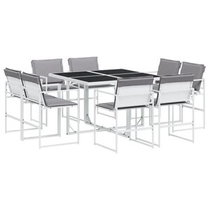 vidaXL Set da Pranzo da Giardino 9 pz con Cuscini Bianco in Textilene