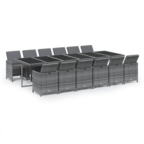 vidaXL Set da Pranzo per Giardino 13 pz con Cuscini Polyrattan Grigio