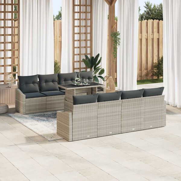 vidaXL Set Divano da Giardino 9 pcs Grigio chiaro polyrattan