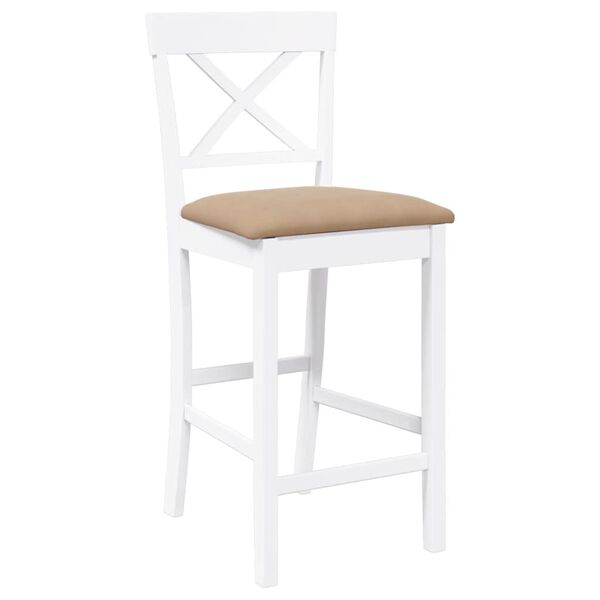 vidaXL Sgabelli da Bar con Cuscini 2 pz Bianco Legno Massello di Hevea