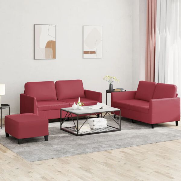 vidaXL Set di Divani 3 pz con Cuscini Rosso Vino in Similpelle