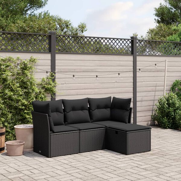 vidaXL Set Divani da Giardino 4 pz con Cuscini Nero in Polyrattan