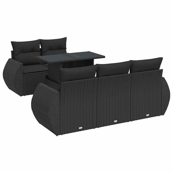 vidaXL Set Divano da Giardino 6 pz con Cuscini Nero in Polyrattan