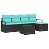 vidaXL Set di divani 6 pz 5-Numero di posti Nero e Turchese polyrattan